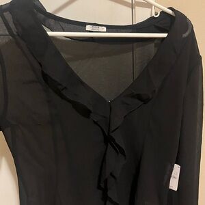 Ardene Black Sheer Blouse with Ruffles